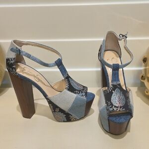 New Jessica Simpson Blue and Patterned Platform Heels